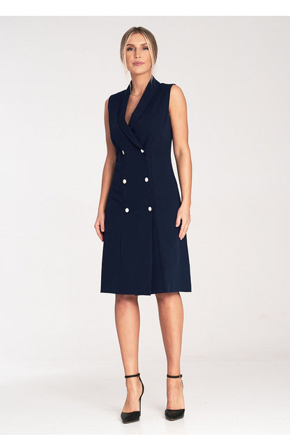 Elegant Figl midi dress with double-breasted closure and sleeveless design in a luxurious fabric, showcasing a sophisticated envelope neckline.