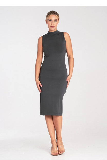 Luxurious Figl fitted sleeveless midi dress with a stand-up collar, showcasing elegance and sophistication in design.