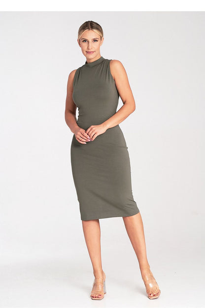 Versatile and chic Figl fitted sleeveless midi dress on a model, demonstrating a flattering silhouette suitable for various settings.