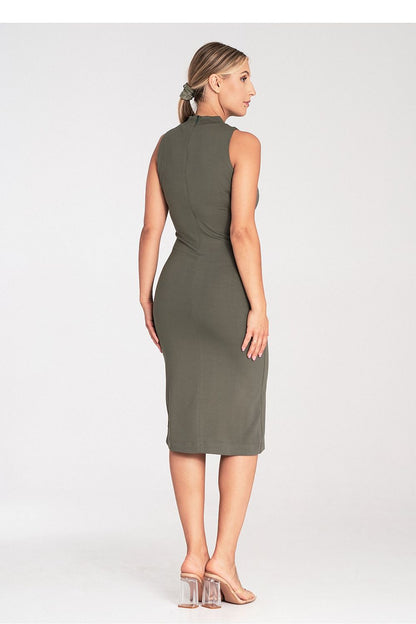 Back view of the Figl fitted sleeveless midi dress, highlighting the covered zipper design for a seamless look.