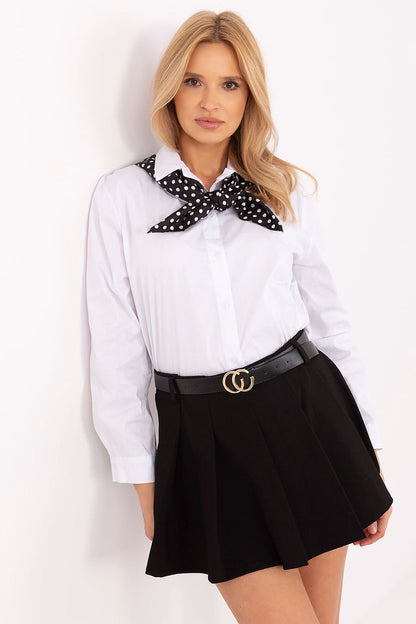 Elegant women's long sleeve shirt with removable scarf by Italy Moda, crafted from a luxurious cotton blend, perfect for formal occasions and versatile styling.