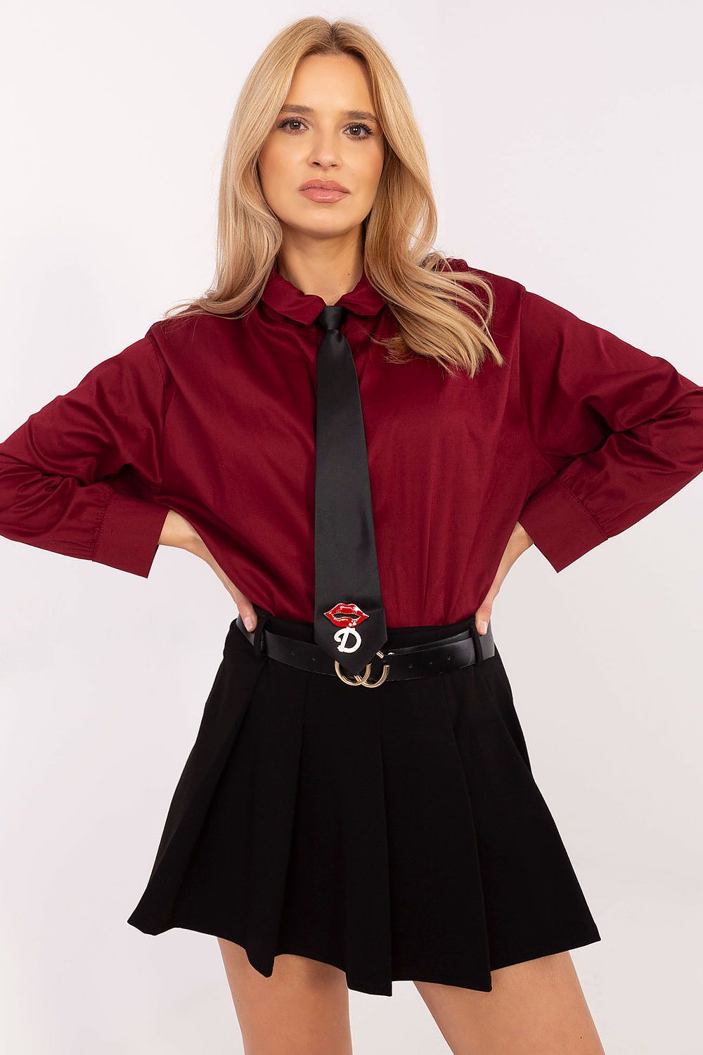 Elegant long sleeve casual shirt for women by Italy Moda featuring a classic collar, removable tie and brooch, perfect for versatile styling in luxury fashion.