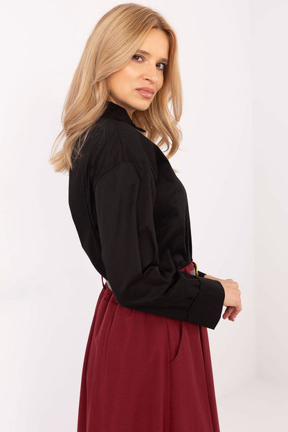 Close-up of Italy Moda Women's Long Sleeve Shirt showcasing the delicate decorative buttons and high-quality cotton blend fabric, perfect for formal occasions.