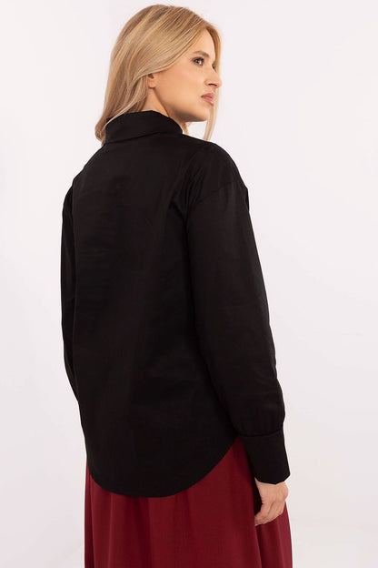 Italy Moda Women's Long Sleeve Shirt displayed elegantly, highlighting the minimalist design and classic collar, ideal for sophisticated everyday styling.