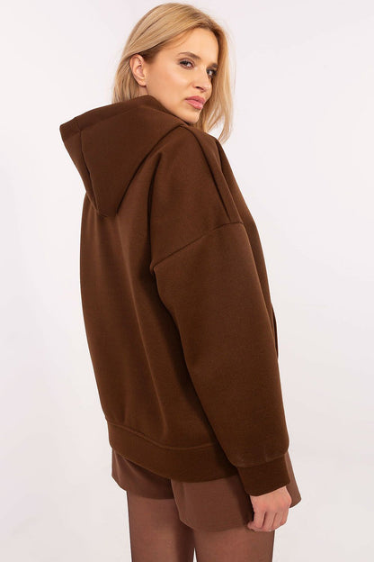 Stylish and practical hood of Italy Moda's luxury women's sweatshirt, designed for comfort and warmth in a chic casual style.