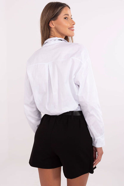 Elegant cotton long sleeve shirt by Italy Moda featuring a classic collar and removable tie, perfect for casual elegance.