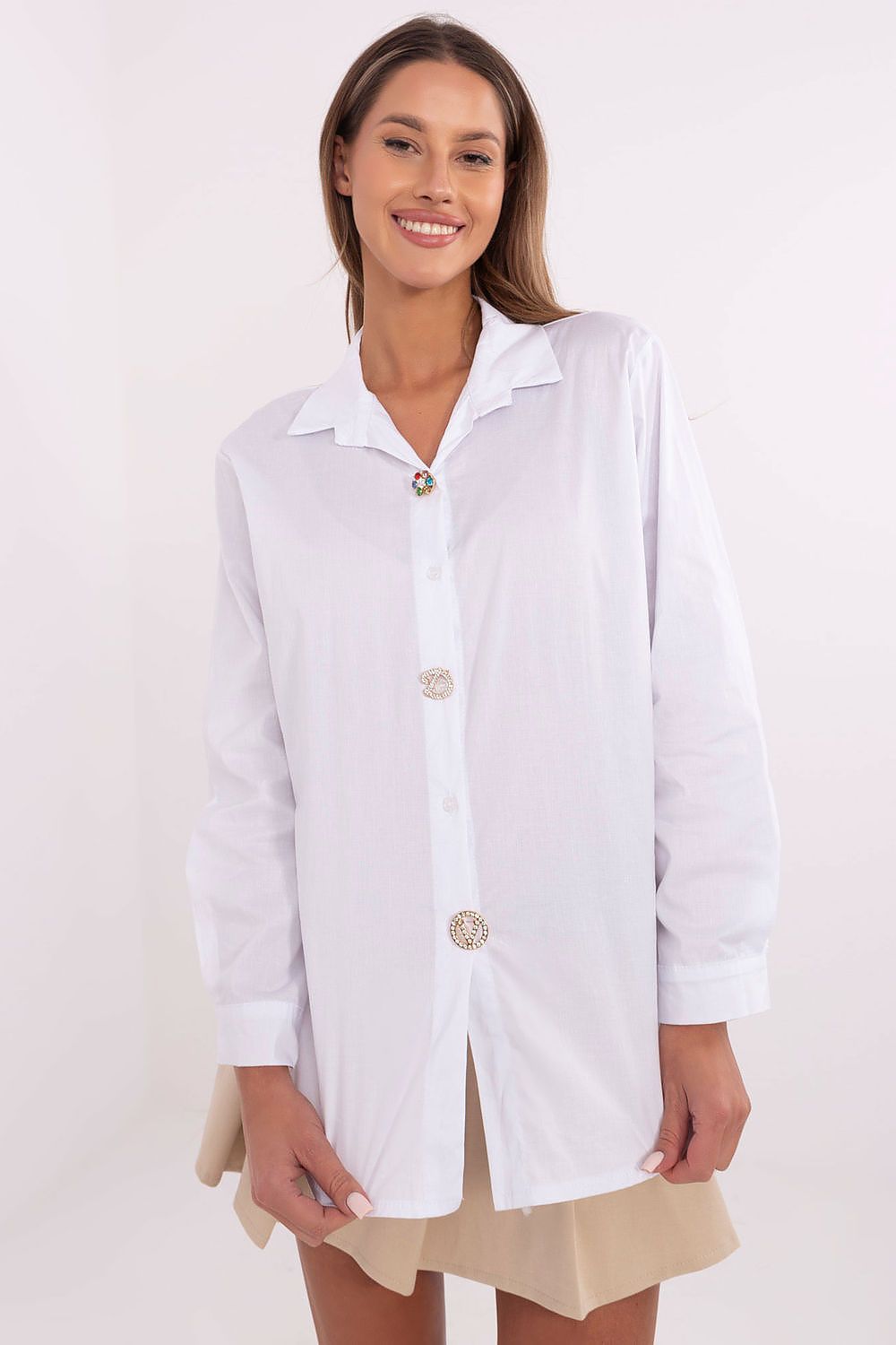 Italy Moda women's long sleeve shirt in EU size 0, showcasing high-quality cotton blend fabric for comfort and style.