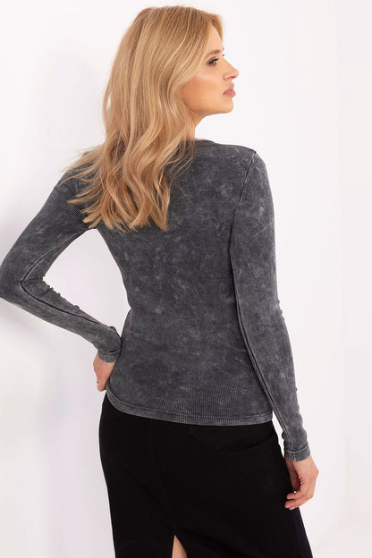 Elegant long sleeve cotton blouse by Factory Price displayed in standard length with a round neckline, ideal for those seeking comfort and style.