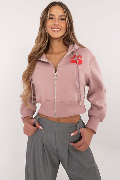 Elegant women's casual sweatshirt by Factory Price with a cozy interior lining, stylish zipper closure, and fashionable hood, perfect for layering.