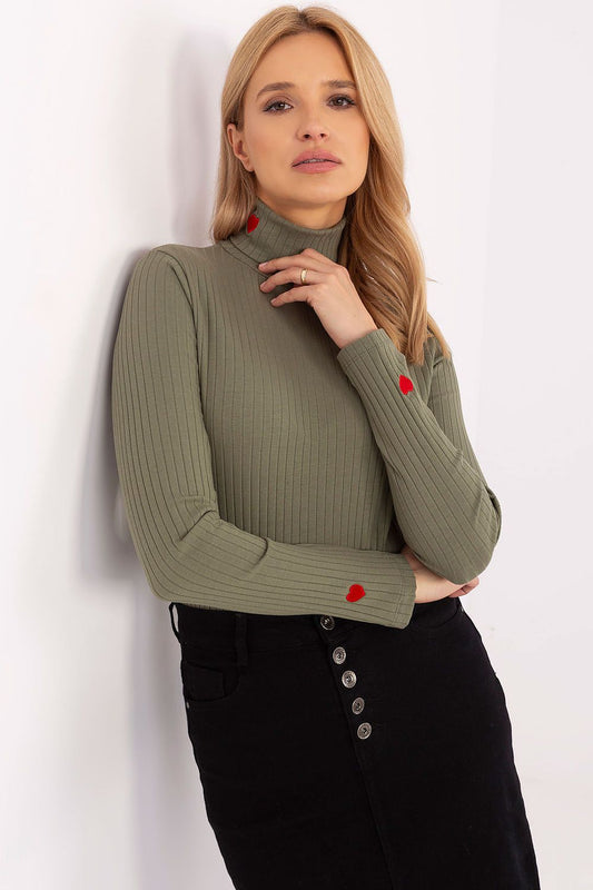 Elegant Women's Turtleneck Sweater with Embroidered Hearts by Relevance in a luxurious cotton-spandex blend, EU 0 / US 2.