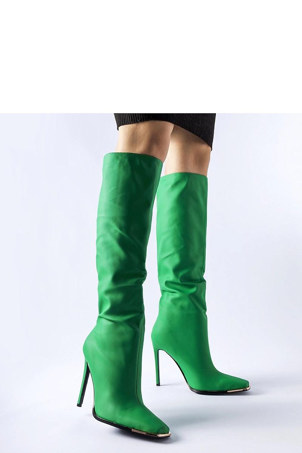 Elegant green stiletto heeled boots for women by Solea, showcasing eco leather and a chic square toe design.