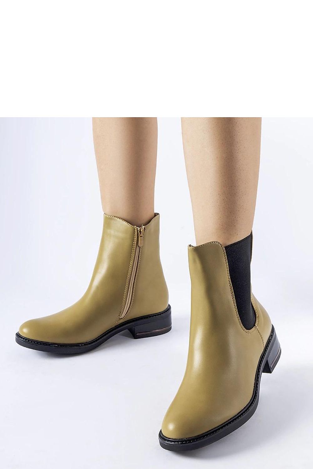 Elegant olive padded classic ankle boots Bagnoro by Solea, crafted from eco leather, perfect for chic winter styles.