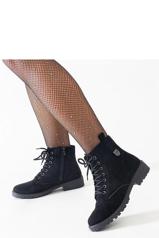 Solea black eco-suede platform work boots with a chic high ankle silhouette, designed for comfort and practicality in winter, showcasing a flat heel and modern rubber material.