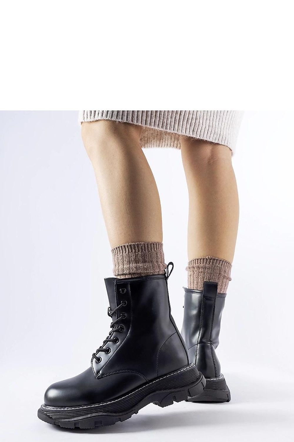 Solea Black Chunky Sole Borsano Worker Boots featuring eco leather design, perfect for autumn and winter fashion.