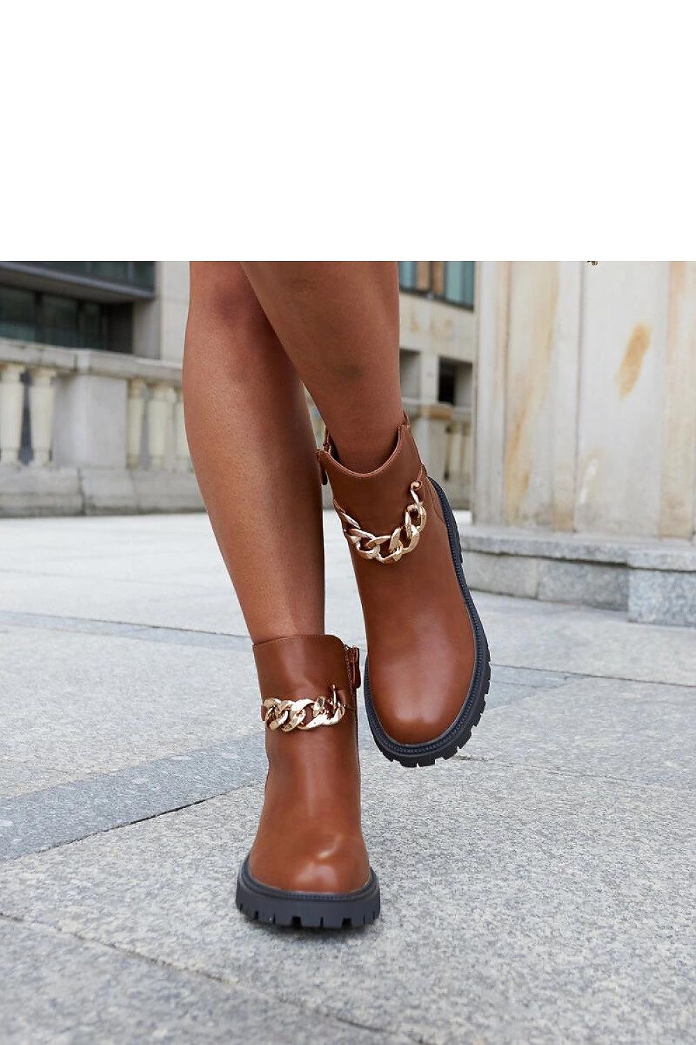 Luxury Brown Vegan Leather Ankle Boots with Chain by Solea, combining fashion with functionality, ideal for contemporary autumn winter outfits.