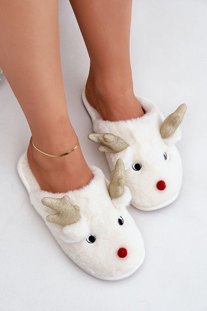 Elegant and cozy fur slippers for women featuring a charming reindeer motif, designed by Step in Style for ultimate winter comfort.