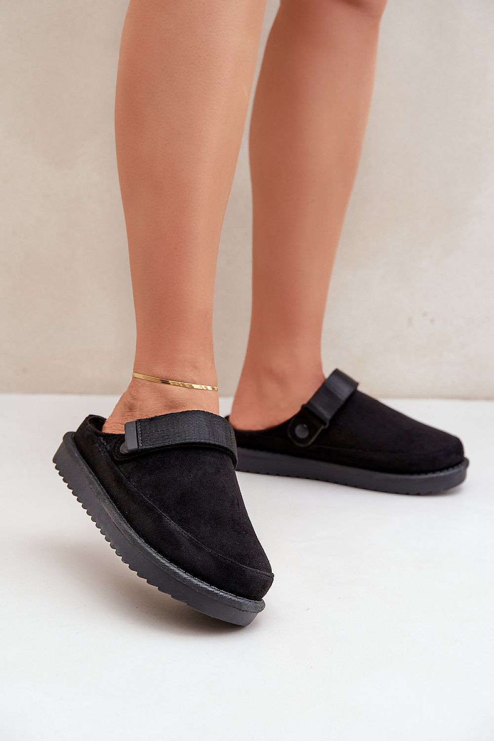 Stylish and comfy eco suede Women's platform slippers with Velcro closure, crafted by Step in Style, ideal for cold weather.