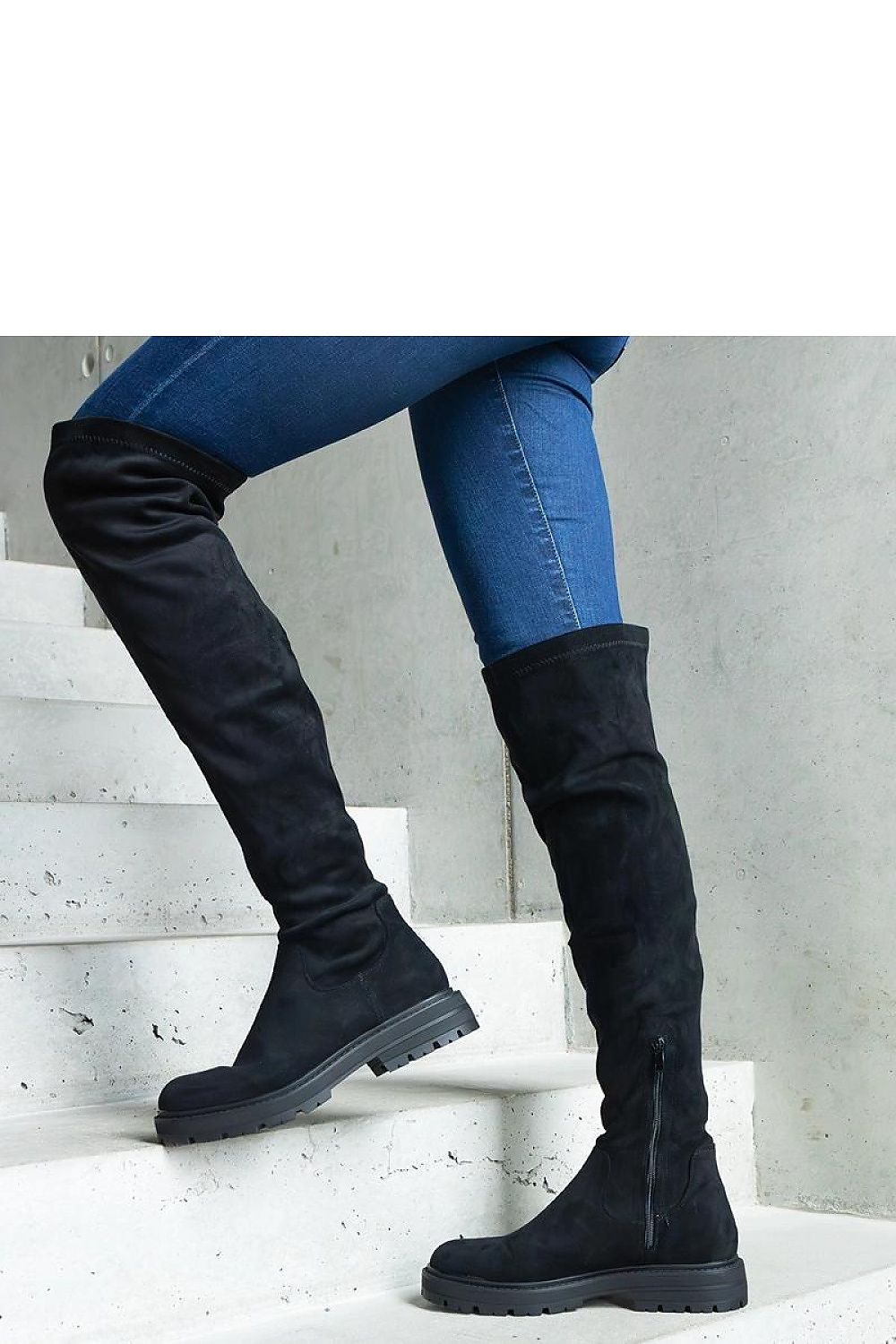 Solea luxury black long thigh-high eco leather boots with round toe and zipper closure, perfect for winter fashion.