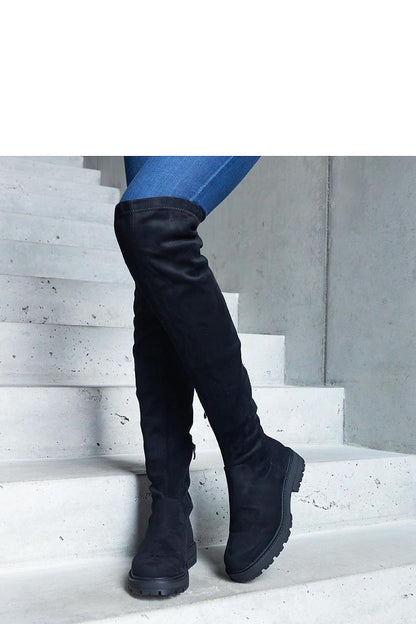 Solea Black Long Thigh-High Boots elegantly designed with eco leather, round toe, and luxurious zipper closure.