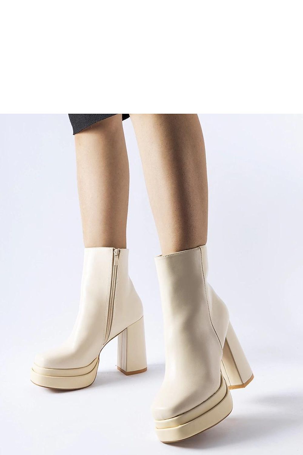 Elegant Solea beige high-heeled ankle boots with platform and zipper, crafted in high-quality eco-leather, perfect for autumn-winter styling.