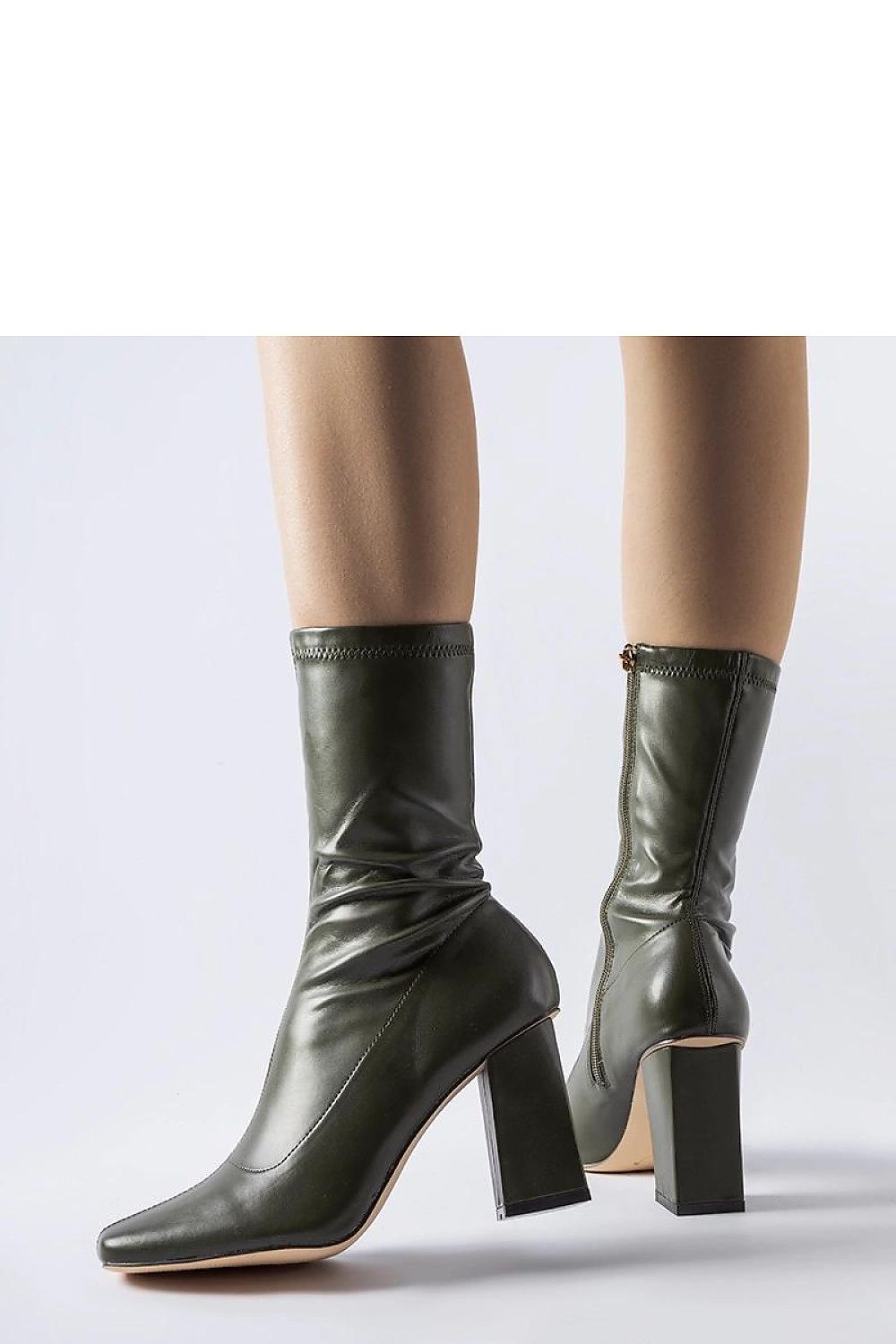 Elegant green stiletto boots for women by Solea, featuring a chic design made from organic leather with a stylish zipper detail.