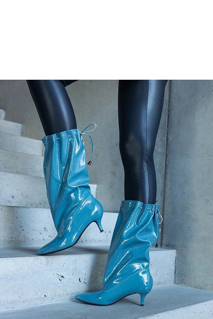 Solea eco leather Clinton low stiletto boots in blue, offering warmth and sophistication for the winter season.