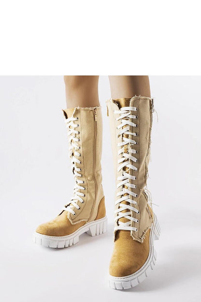 Elegant beige fabric luxury insulated thigh-high boots by Solea, designed for warmth and style for colder days.