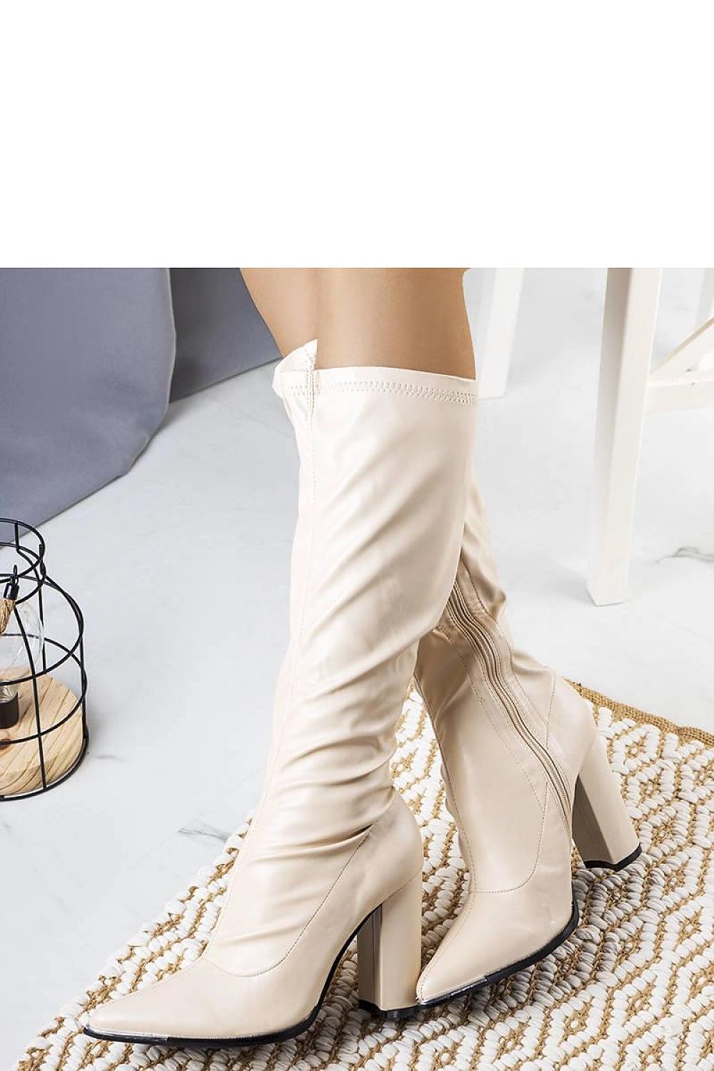 Elegant beige Velass stiletto boots for women crafted from organic leather, featuring a 10.5 cm heel, perfect for autumn-winter fashion by Solea.