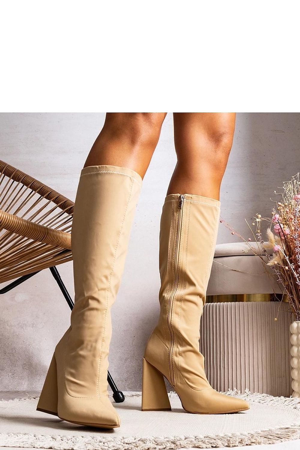 Solea Nerina High Heel Boots in Beige, elegant fabric design featuring a pointed toe and high heel, perfect for autumn and winter fashion. Available in EU sizes 36-41 / US sizes 5.5-10.5.