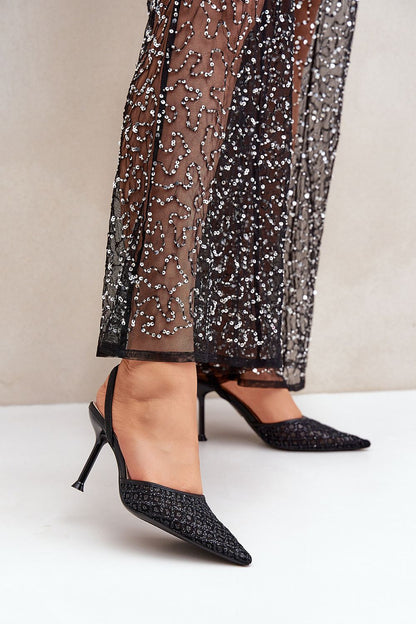 Elegant women's high heels by Step in Style featuring glittering sequins, pointed toes for a slimming effect, and an 8.5 cm heel.