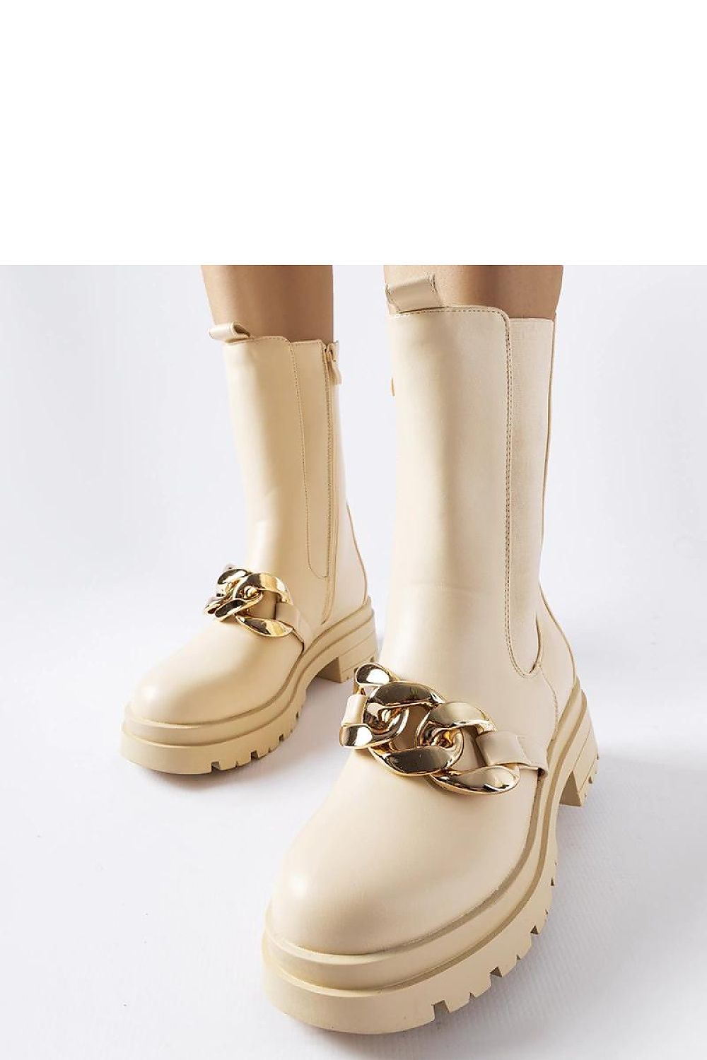 Solea Beige Ankle Boots with Chain - Luxury Women's Stylish Winter Footwear, EU 36-41, US 5.5-10.5, featuring exquisite eco leather and a chic design.