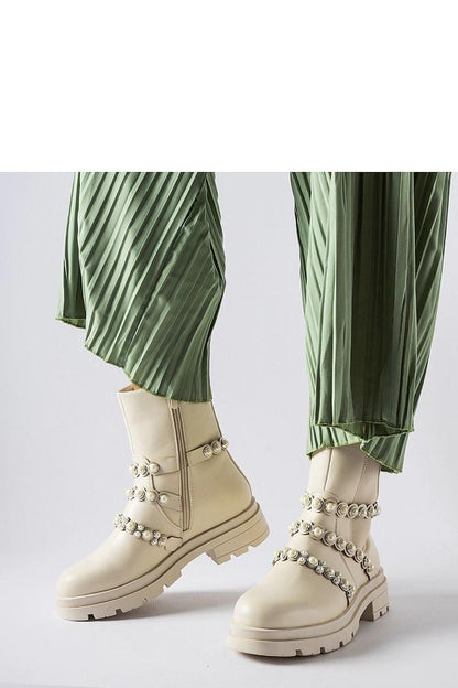 Elegant Beige Ankle Boots with Pearl Embellishments by Solea, available in EU sizes 36-41 and US sizes 5.5-10.5, showcasing a luxurious design for stylish autumn and winter wear.