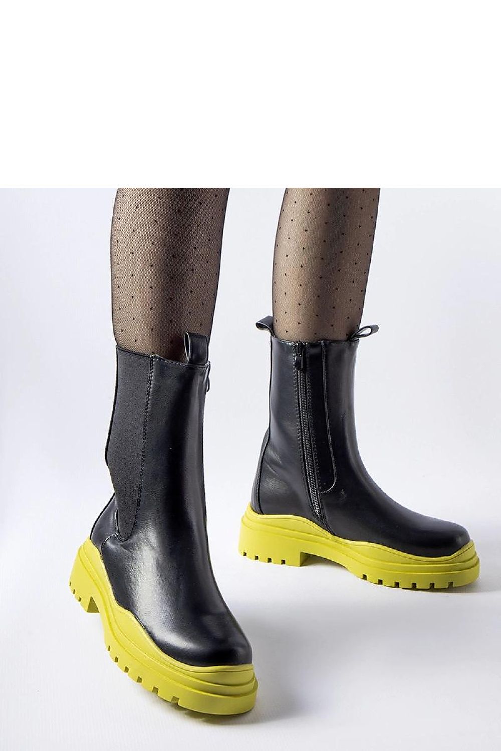 Solea Black Ankle Boots with Colourful Green Sole showcasing eco-leather material and stylish design, ideal for luxury autumn-winter outfits.