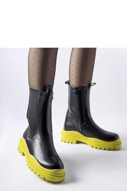 Solea Black Ankle Boots with Colourful Green Sole showcasing eco-leather material and stylish design, ideal for luxury autumn-winter outfits.