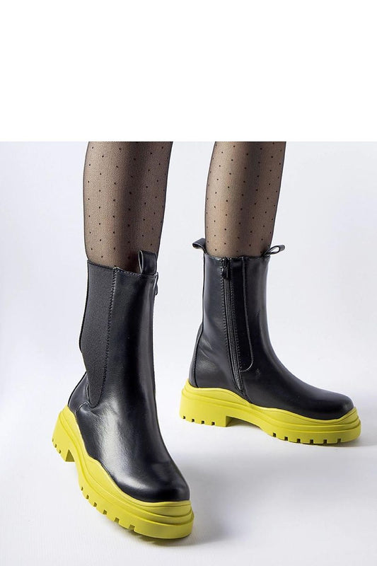 Solea Black Ankle Boots with Colourful Green Sole showcasing eco-leather material and stylish design, ideal for luxury autumn-winter outfits.