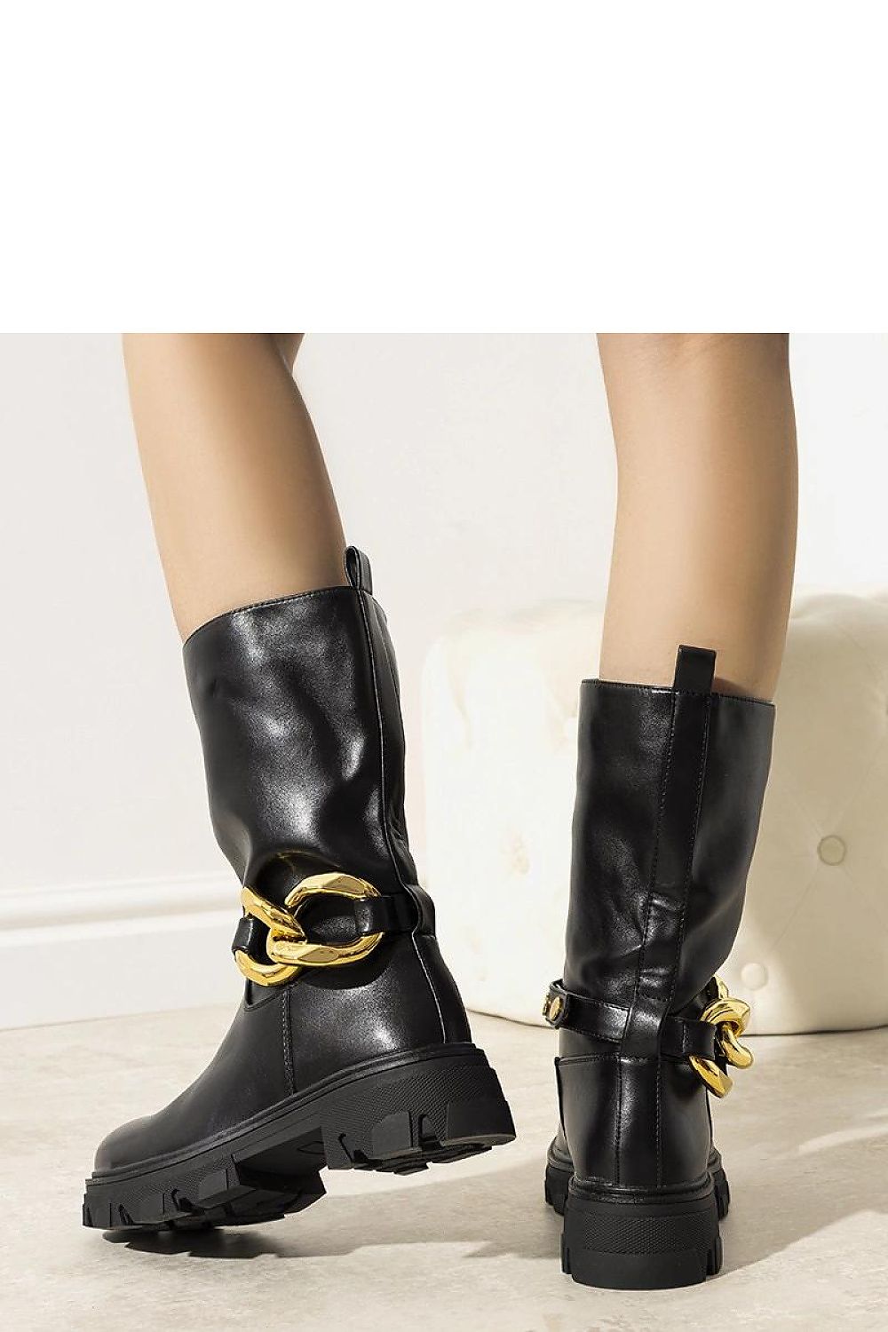 Elegant Solea Harrison Ankle Boots with gold decorative chains, designed for comfort and style during cold days, suitable for EU sizes 36-41 and US sizes 5.5-10.5.