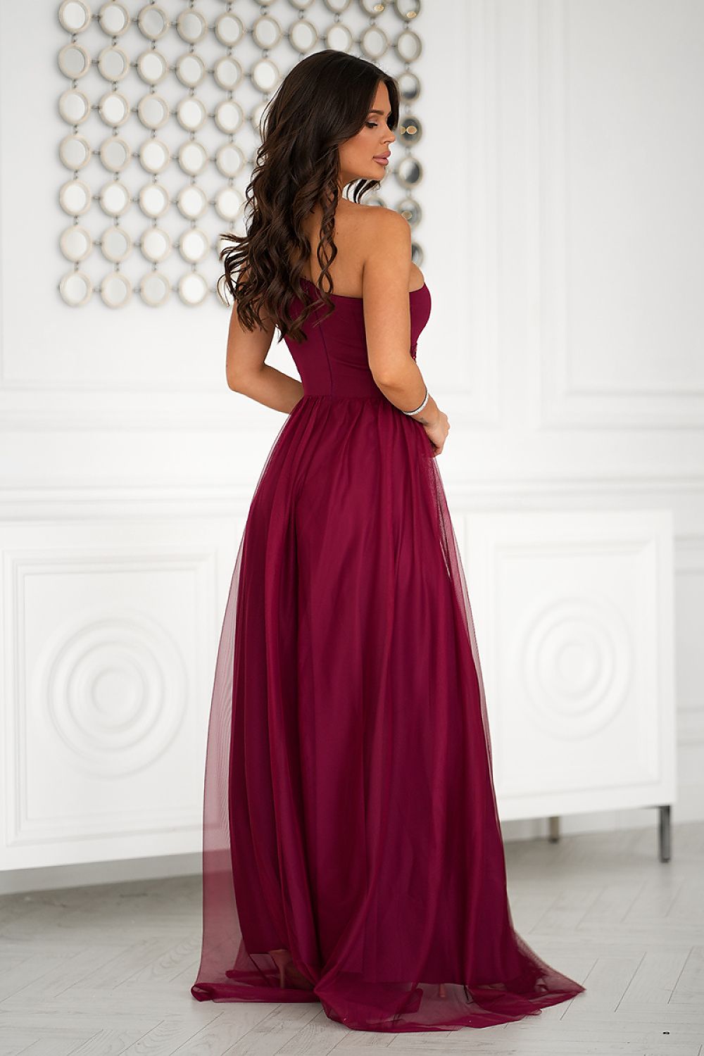 Fashion-forward Bicotone Elegant Long Dress With Sequins and Slit, embodying sensuality and allure.