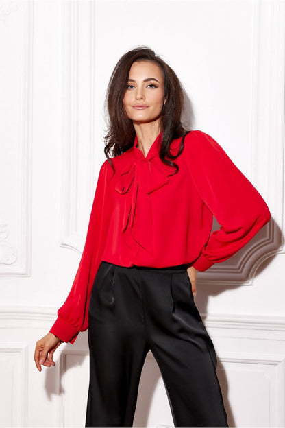 Elegant Roco Fashion Blouse with Long Puffy Sleeves and Decorative Tie, showcasing luxurious design and premium materials, available in sizes EU 36-42 and US 4-10.