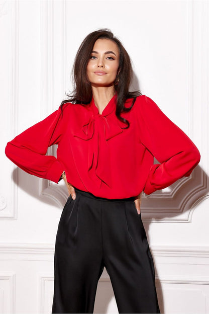 Beautifully styled Elegant Roco Fashion Blouse with Long Puffy Sleeves and Decorative Tie, highlighting the exquisite craftsmanship, suitable for a chic wardrobe in sizes EU 36-42 or US 4-10.