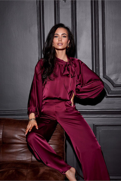 Roco Fashion Luxury Satin Blouse with Long Puffy Sleeves, elegant design in EU sizes 36-40 and US sizes 4-8.