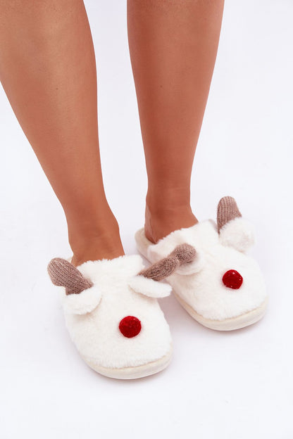 Luxurious Fur Lined Reindeer Motif Slippers by Step in style - EU Sizes 36-41, US Sizes 5.5-10.5, perfect for cozy winter evenings.
