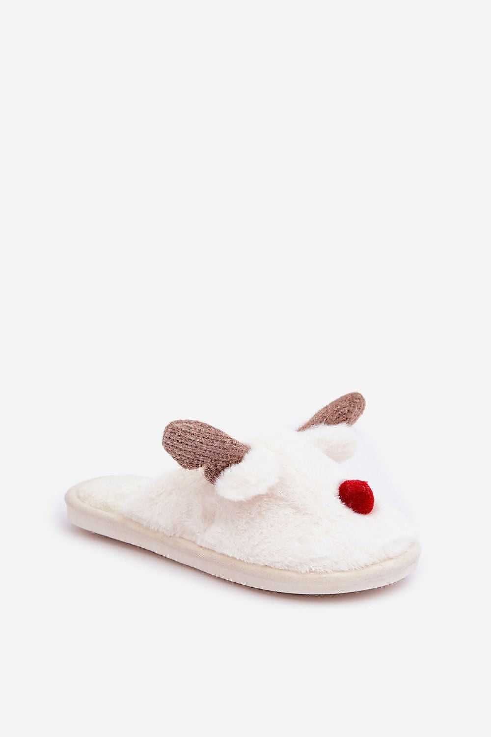 Elegant close-up of Luxurious Fur Lined Reindeer Motif Slippers by Step in style, showcasing the soft, cozy fur lining for ultimate comfort.