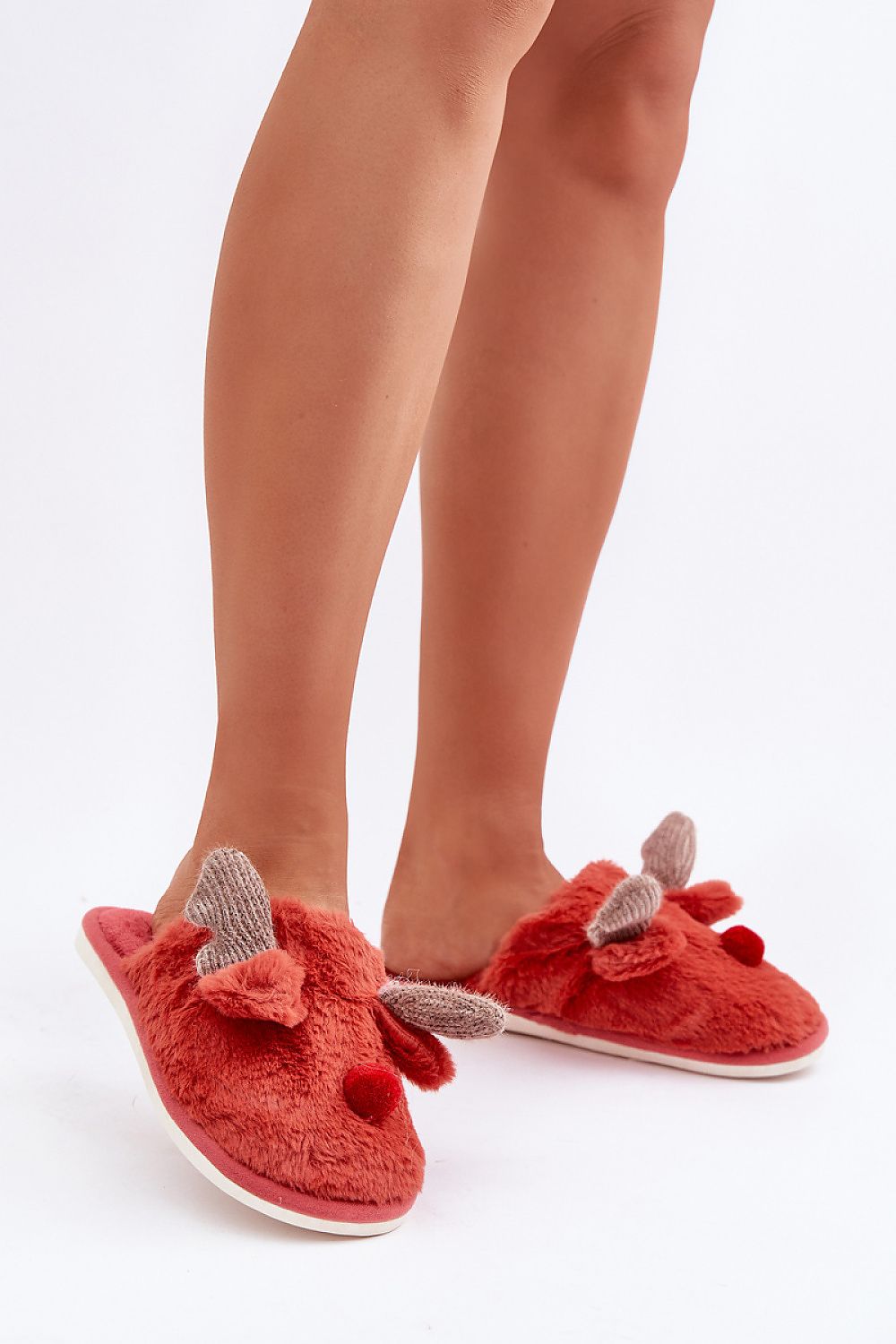 Step in style Luxurious Fur Lined Reindeer Motif Slippers - plush slippers designed for warmth and charm during the winter season.