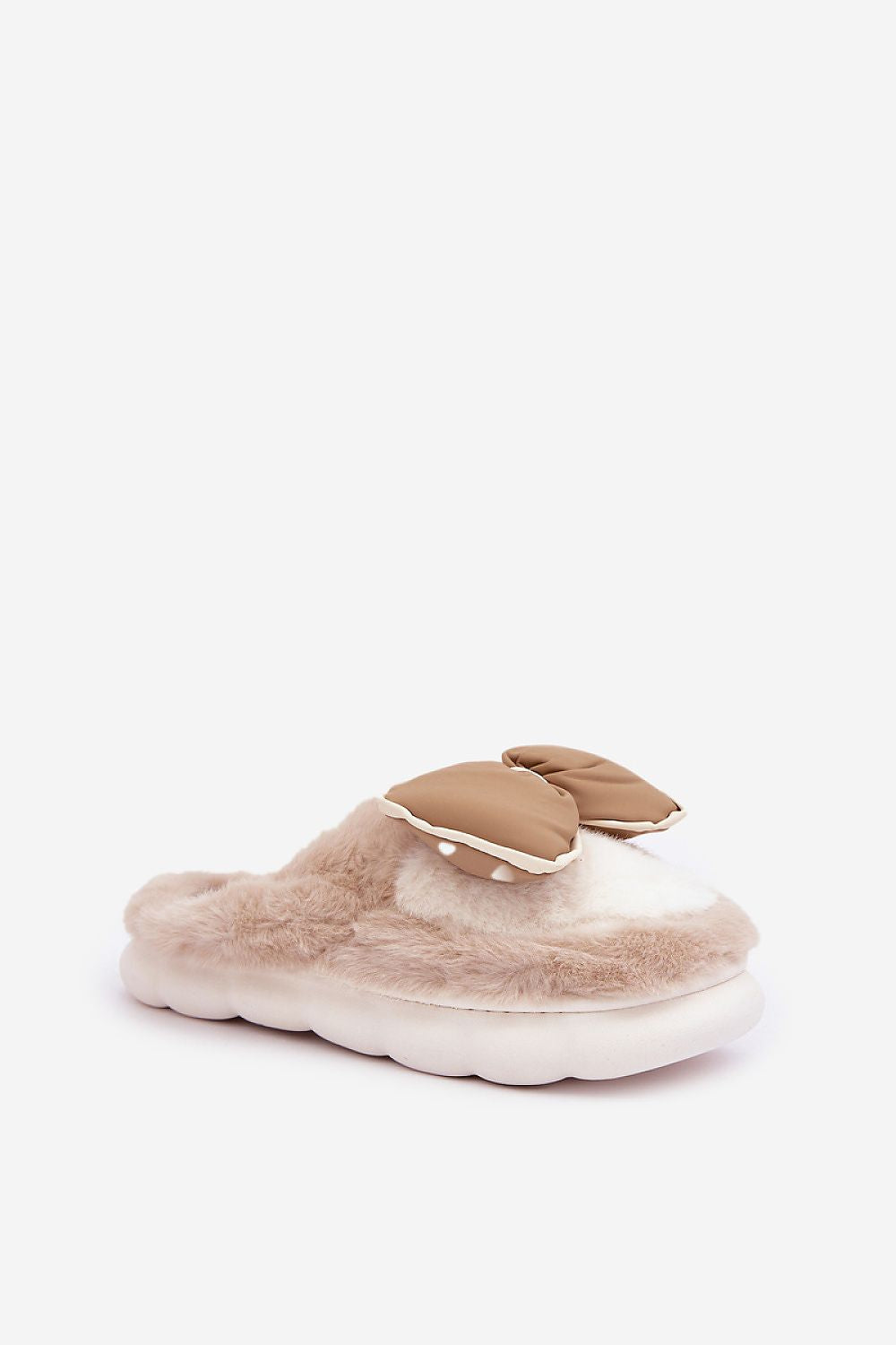 Luxurious Women's Cozy Fur Slippers with Bow by Step in Style, showcasing a plush fur exterior and elegant design.