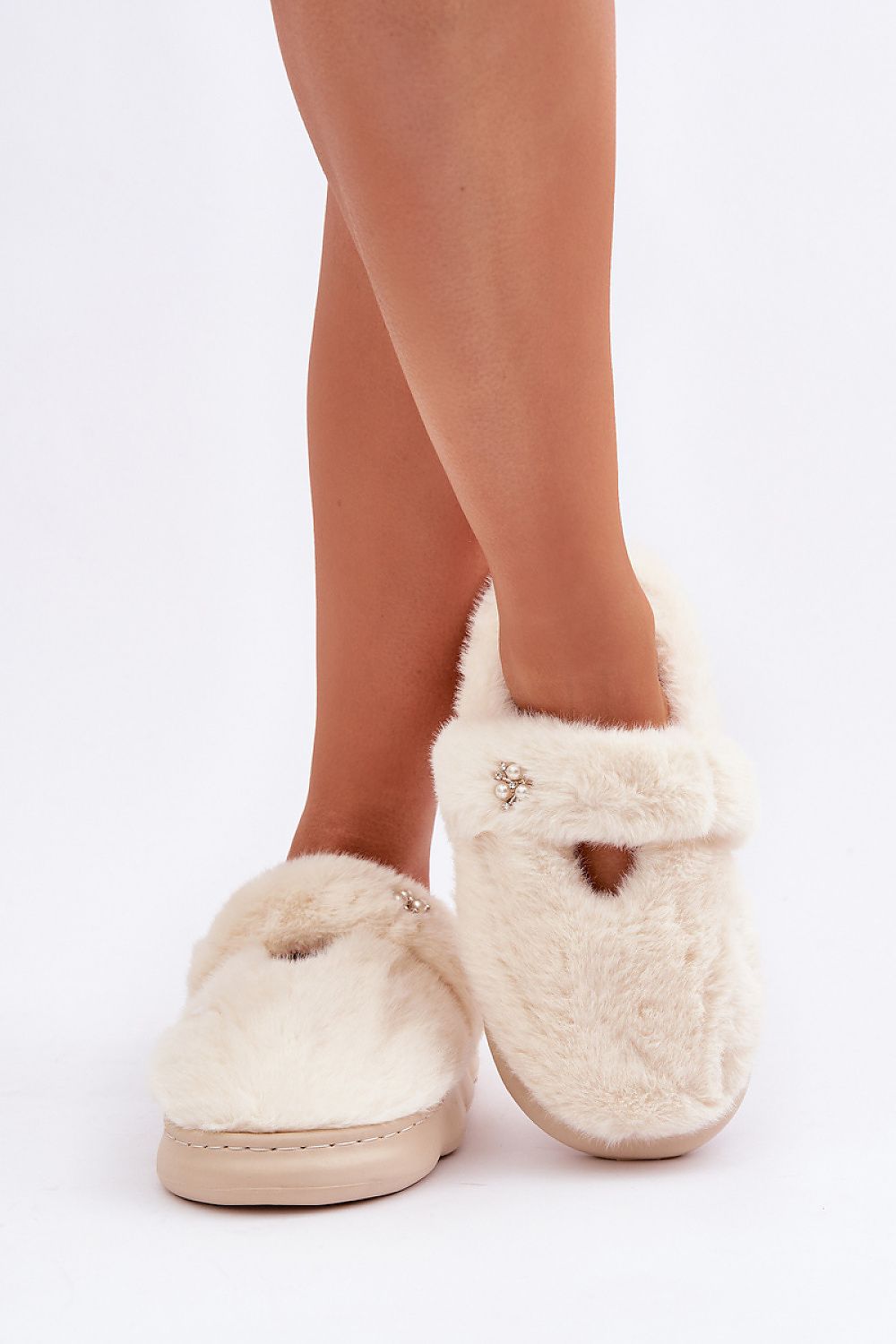 Luxury Women's Fur Slippers with Back Strap & Elegant Brooch by Step in Style - EU Sizes 36/37, 38/39, 40/41. Perfect for home relaxation.