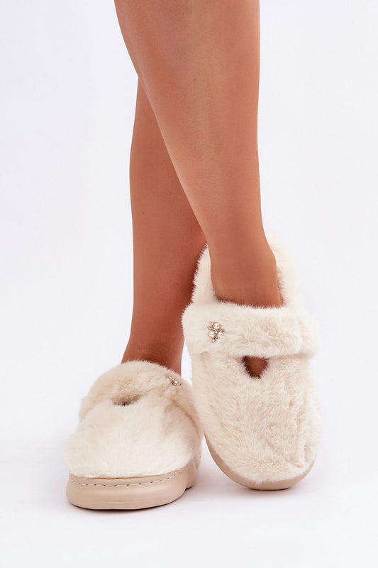 Luxury Women's Fur Slippers with Back Strap & Elegant Brooch by Step in Style - EU Sizes 36/37, 38/39, 40/41. Perfect for home relaxation.