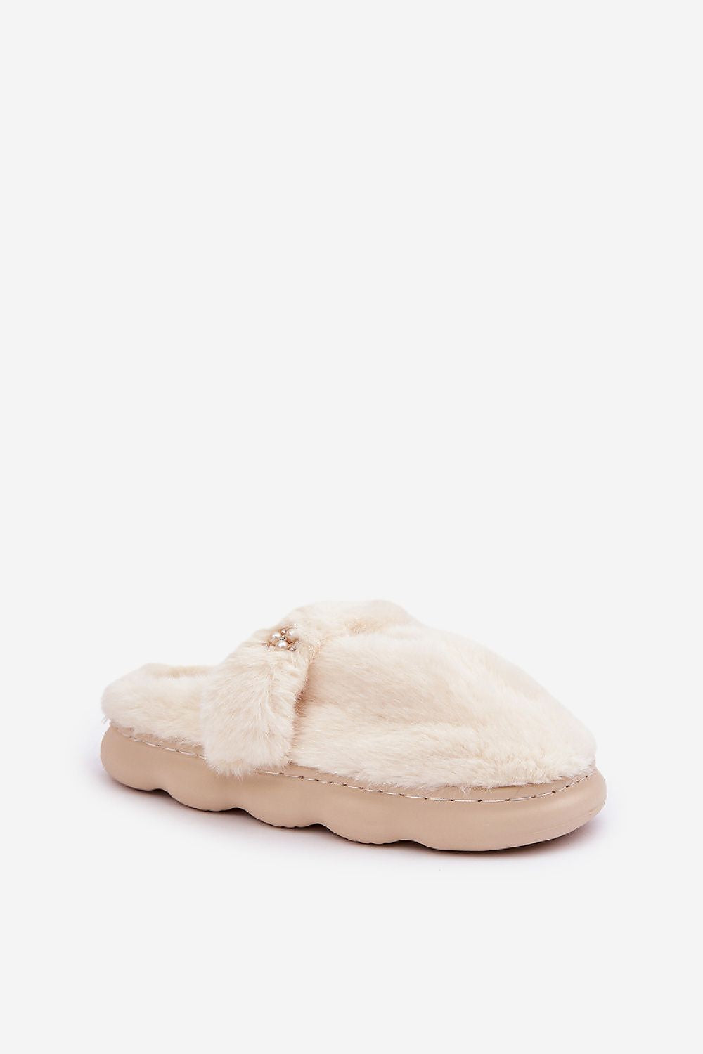 Elegant Luxury Women's Fur Slippers with Back Strap & Brooch from Step in Style, showcasing a warm and stylish design suitable for chic home wear.