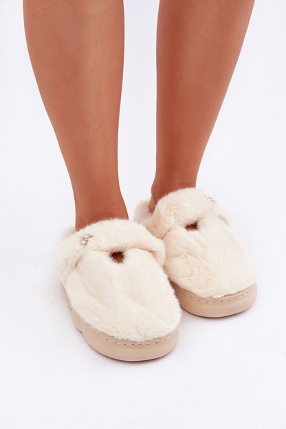 Luxury Women's Fur Slippers with Back Strap & Elegant Brooch by Step in Style, showcasing a chic and comfortable design.