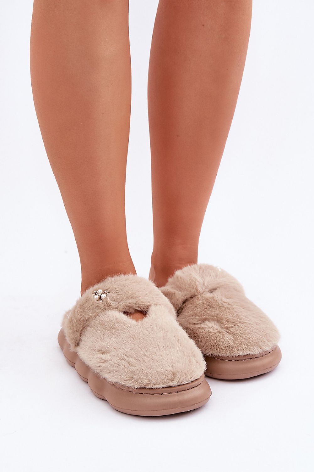 Soft and elegant Luxury Women's Fur Slippers with Back Strap & Stylish Brooch, crafted by Step in Style.