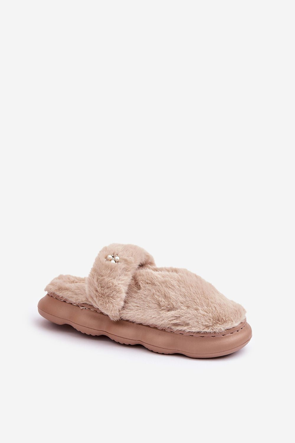 Step in Style's Luxury Women's Fur Slippers with Back Strap & Elegant Brooch, perfect for home relaxation.